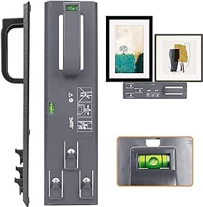 Picture Hanging Tool with Level Easy Frame Picture Hanger Wall Hanging Kit for Marking Position, Hooks, Nails and Hanger Level (Gray)