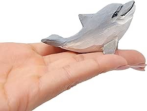 Dolphin Figurine Statue Miniature Common Bottlenose Gray Sea Animal Decoration Wood Sculpture