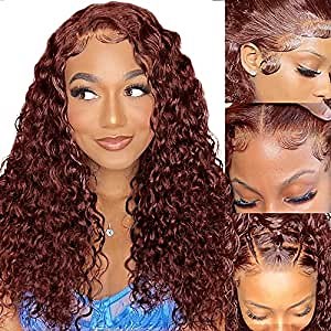 Amazon.com : 16 Inch Reddish Brown Front Human Hair Short Curly Lace Front Wigs for Women Deep Wave Lace Frontal Human Hair Wig Pre Plucked with Baby Hair (33B# Color with Gifts) : Beauty & Personal Care