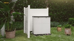 DWVO 66 Gallon Double-Bin Outdoor Trash Can, Waterproof Resin Garbage Can with Tiered Lid and Drip Tray for Patio, Kitchen, Deck, and Backyard - Black