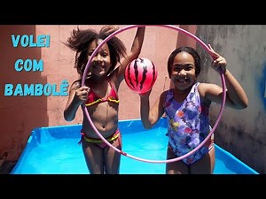 Volleyball with hula hoop, pool challenge