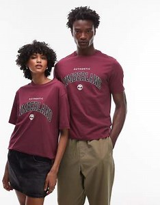 Timberland Authentic - T-shirt oversize color bordeaux con logo grande sul petto stile college | ASOS