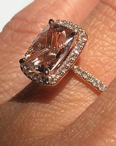 The Caitlin Cushion Morganite Ring Shown in the 9x7mm | Samnsue Jewelry Design