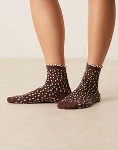 ASOS DESIGN ankle socks with ruffle top in chocolate print | ASOS