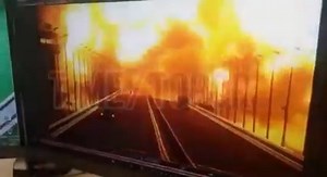The massive explosion caught on the surveillance camera at Crimean Bridge, doesn't look like the truck explosion that the Russians are claiming. | World Military Photos.