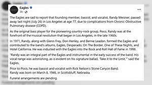Eagles Founding Member Randy Meisner Dies At 77 | News Update