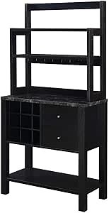 Convenience Concepts Newport Serving Bar Cart 31" - Modern Storage Bar Cabinet with Drawers, Wine Rack for Kitchen, Dining Room, Black Faux Marble/Black