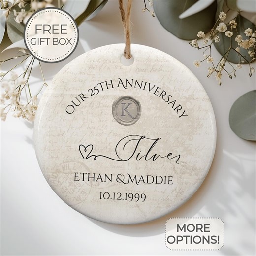 Personalized 25th Anniversary Ornament Silver Effect Wedding Anniversary Gift 25 Years Anniversary Ceramic 25th Year Gift for Husband Wife - Etsy