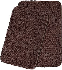 Yeaban Brown Bathroom Rugs Sets 2 Piece – Thick Chenille Bath Mats | Absorbent and Washable Bath Rug Non-Slip, Plush and Soft Rugs for Bathroom Floor, Shower, Sink - 20" x 32"+24" x 36"