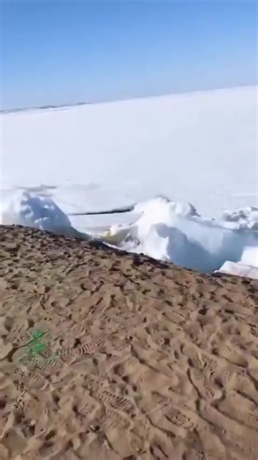 This video captures an ‘ice shove’—a rare phenomenon where huge chunks of ice surge from a lake or ocean and pile up dramatically along the shore. | Radio Calabarzon