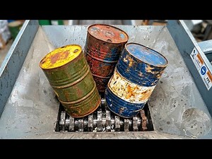 Shredder Eating Metal Barrels! Extreme Metal Shredding machine