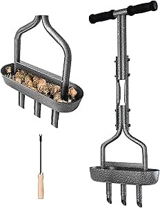 vanpein Lawn Aerator Core Garden Tool with Storage Tray, Manual Yard Grass Plug Aerators & A Clean Tool, 3 Tines Coring Aerator Tool for Soil Aeration, Lawn Care, Loose Soil, 38”