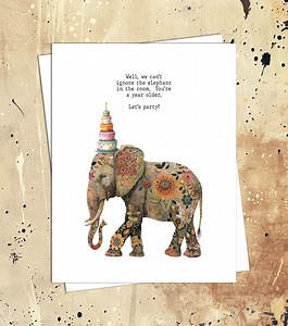 Birthday Card, Whimsical Elephant, Minimalist, Sweet and Cute - Etsy
