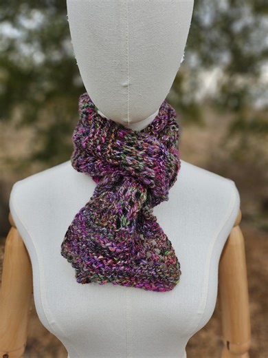 Hand Knit Scarf: Purple, Black, Green, Handspun Wool, Adult - Etsy
