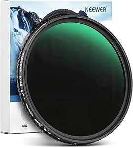 NEEWER 62mm HD Variable ND Filter ND2-ND32 (1-5 Stops) No X Cross/Optical Glass/30 Layer Nano Coated/Ultra Slim Aluminum Alloy Frame/Water Repellent/Anti Scratch Adjustable Neutral Density Filter