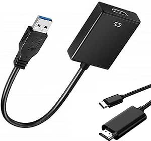 APILDELLA USB-A to HDMI Adapter n HDMI to USB C Cable for 14’’ Triple Laptop Screen Extender, Specifically Designed to The Laptop not Have a Type C DisplayPort to Connect 14'' tri-Screen