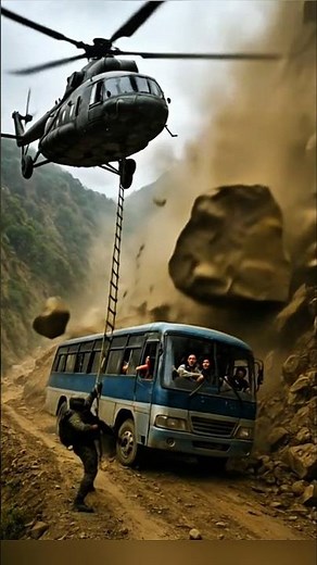 ⛰️ Mountain Landslide Rescue | Army Helicopter Saves Bus Passengers #HelicopterRescue #Mountain