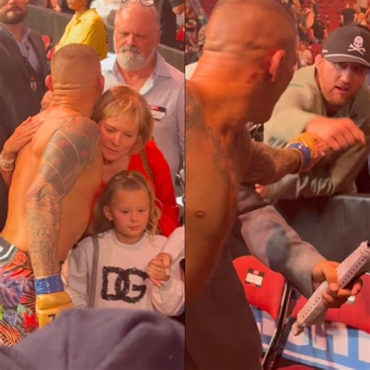 1M views · 10K reactions | Dustin Poirier embraces his daughter and family after falling short of gold in his potential #UFC302 retirement bout. He also shares a moment with Justin "the Highlight" Gaethje.  | MMA Junkie | Facebook