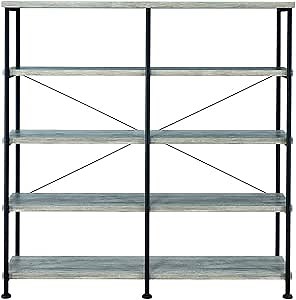 Benjara Contemporary Style Wood and Metal Open Bookcase, Gray