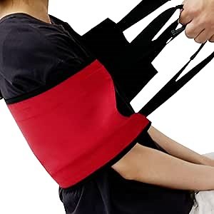 28.3 in Padded Bed Transfer Nursing Sling for Patient, Elderly Safety Lifting Aids Home Bed Assist Handle Back Lift Mobility Belt for Patient Care (Red and Black Oxford Handle)
