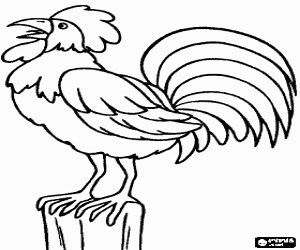 Rooster crowing - Cock - Chanticleer   coloring page printable game
