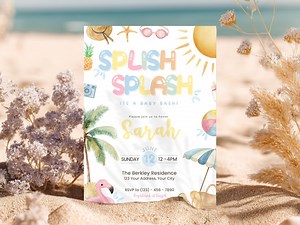 Splish Splash Baby Bash Baby Shower Invitation | Summer Baby Bash Invite | Editable Canva Template | Printable 5x7 & Mobile Invite - Etsy