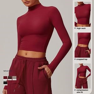 [Hot Item] Womens Long Sleeve Crop Tops Basic Slim Fitted Shirts Casual Fashion Gym Workout Tops Teen Girl Clothes