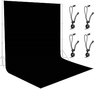 10x10 ft Black Photo Backdrop, Wrinkle-Resistant Polyester Fabric Chromakey Background with 4 Backdrop Clips