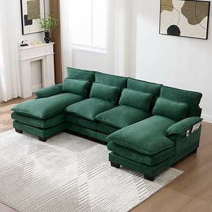 MOONMISS Chenille Upholstered U-Shaped Modular Wood Frame Sleeper Sectional Sofa with Double Chaise-Emerald - Walmart.com