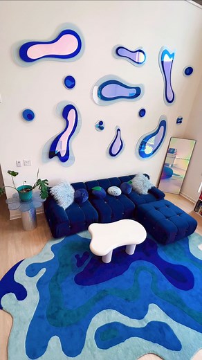 Sexi plexi process video for you 🦋🫧 this is a recent install I did for my dear blue sister @onlyjewelzblu a few months ago 🪽 she wanted something original to match her carpet and me & @oursoulsuccess delivered the magic 🪄 thank you from the bottom of blue soul to both you magical sisters for supporting my art 🦋 i am available and ready to help transform your home ! Comment below for more info about customs and home makeovers 🪄#customart #plexiglass #jewelzblu #marinafini #artinstallation #