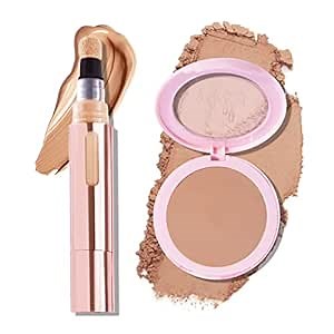 Mally Beauty Soft as Silk Powder Foundation, Medium & The Plush Pen Brightening Concealer Stick - Medium - Hydrating Turmeric, Vitamin E, and Hyaluronic Acid Infused Formula - Medium Coverage