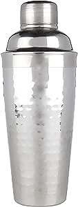 Viski Admiral Hammered Metal Cocktail Shaker, 24 oz Stainless Steel Cobbler Shaker With Strainer