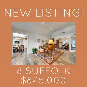 NEW LISTING!!!!! 8 SUFFOLK • $845,000 REMARKABLE HOME NESTLED IN SADDLE CLUB ESTATES! MATURE TREES SURROUND THE ENTIRE PROPERTY! THIS HOME SITS ON OVER A HALF ACRE WITH LOVELY LANDSCAPING! INVITING LIVING AREA WITH A WALL OF WINDOWS - GREAT NATURAL LIGHTING! FORMAL DINING AREA! AMPLE KITCHEN WITH DOUBLE OVENS, LARGE ISLAND, AND PREP SINK - A COOKS DREAM! EACH BEDROOM HAS EASY BATHROOM ACCESS! MASTER SUITE WITH ADJOINING OFFICE/STUDY, SEPARATE CLOSETS, COMMODES AND SINKS! THREE CAR GARAGE AND LAR