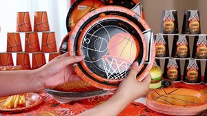 355 PCS Basketball Party Decorations for 50 Guests - Basketball Party Supplies - Plates, Napkins, Cups, Plastic Cutlery,Banner,Balloons, Tablecloth