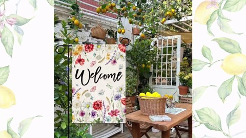 Baccessor Floral Summer Garden Flag Flowers Butterfly Small Yard Flag 12.5 X 18 Inch Double Sided Burlap Summer Welcome Flag for Outside Outdoor Decor