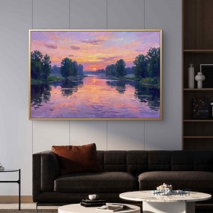 Lavender Sunset Oil Painting | Impressionist River Landscape Art - Etsy Australia