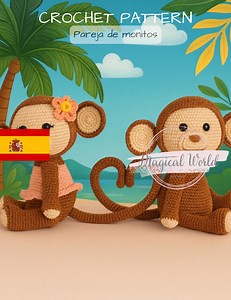Crochet Amigurumi Monkey Couple Pattern - Heart Tail Design, Girl and Boy Monkeys PDF - Etsy