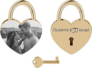 Heart-shaped Love Locks Padlock with Custom Photo Engraving, Brown2, 9 Colors Available
