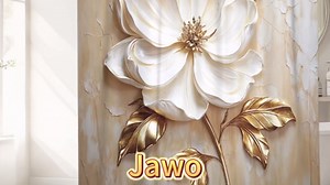 JAWO Chic Elegant Floral Shower Curtain, Modern Minimalist Abstract White and Gold Flower Shower Curtains Set, Luxury Golden Leaves Fabric Shower Curtains for Bathroom Decor Bathtub with Hooks, 72x84