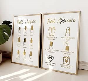 Nail Shapes Posters Print Poster Nail Aftercare Wall Art Canvas Artwork Nails Tech Wall Decor Golden Nails Prints Painting Art Prints Picture Nails Salon Beauty Salon Decoration No Frame
