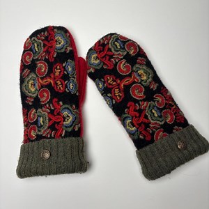 Upcycled Sweater Mittens Wool Mittens Made From Recycled Sweaters Embroidered Floral Felted Sweater Mittens Black, Green, Red - Etsy Canada