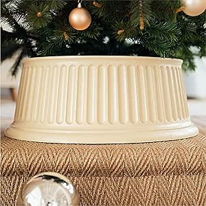 Tree Nest Christmas Tree Collar Round Classic Christmas Tree Skirt Basket Base Stand Durable for Xmas Tree Decoration Rome（Beige,L）