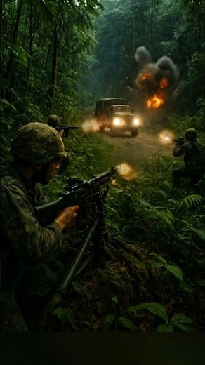 Soldiers Ambush Enemy Convoy in Jungle #WarScene #JungleAmbush #MilitaryAction #SoldierAttack