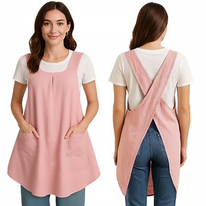 WHIPPY Kitchen Cooking Aprons for Women with Pockets Japanese Linen Cross Back Apron Unisex for Baking Painting Gardening