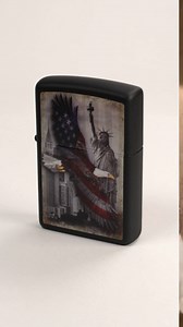 Zippo Custom Lighter - USA Eagle & Statue of Liberty - Black Matte