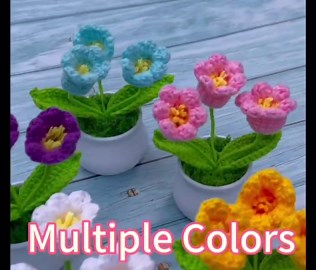 Handmade Knitted Flower Lily of The Valley Crochet Flowers Plants Artificial Flowers Fake Flower Table Decor Office Home Decoration (Yellow)
