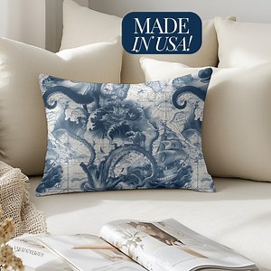 Nautical Toile Lumbar Pillow Coastal Throw Cushion Beach House Decor Maritime Accent Pillow Ocean Theme Pillowcase Fisherman Aesthetic Navy - Etsy