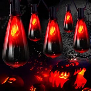 Halloween Led Lights,Halloween Lights Outdoor, Flickering Flame String Lights, Waterproof Connectable 65FT ST40 Led Lights with 19 Scary Edison Flame Bulbs,Halloween Decorations for Yard Garden
