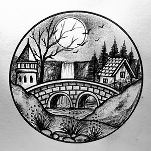 5.2K views · 137 reactions | Mountains waterfall bridge #waterfall scenery #art #drawing | Md. Takbir Hossain | Facebook