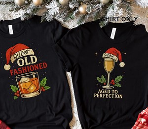 Custom Santa Hat Names Matching Couple Holiday Tops Personalized Shirts, Wine Whiskey Tees Old Fashioned, Aged to Perfection - Etsy Canada